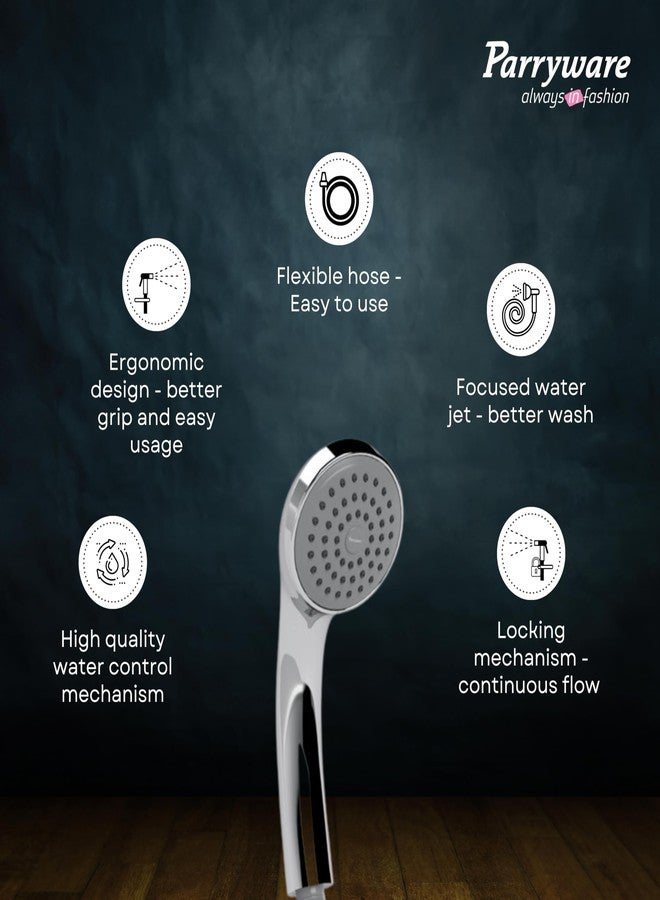 Parryware Single Flow Hand Shower With Hose & Clutch | Handheld Shower for Bathroom with Steel Flexible Tube Pipe 1 Meter/Hand Shower with Hose Pipe for Home/Hotel | Chrome Finish | E8376A1 - Image 4
